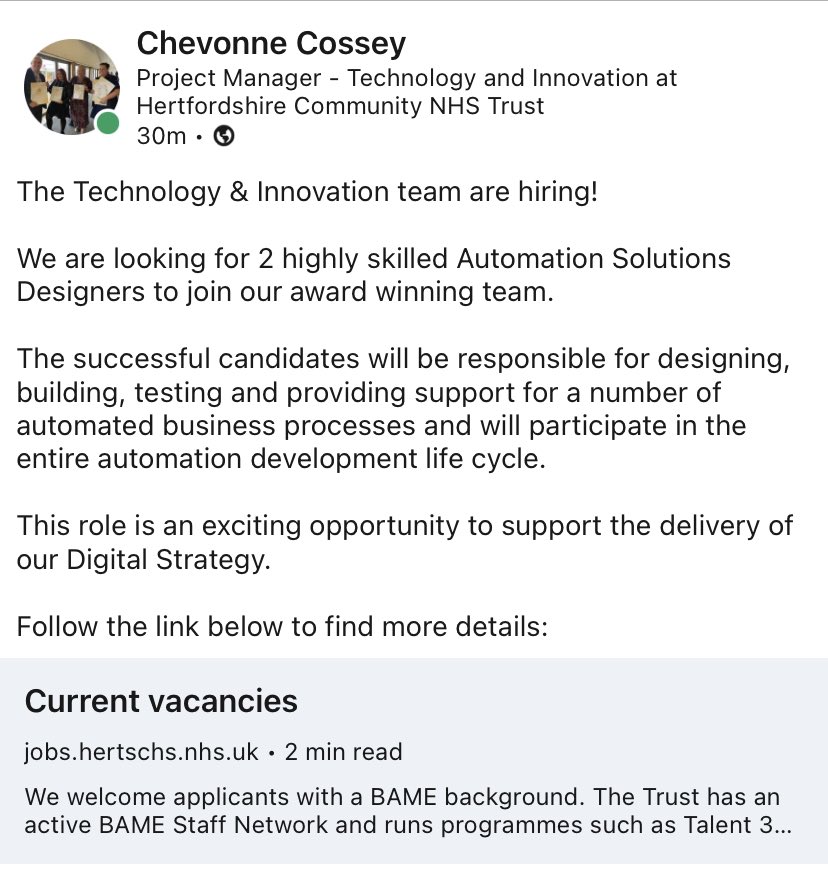 jobs.hertschs.nhs.uk/job/v3606718 <a href="/JuMcCall/">Julie McCall</a> <a href="/welshscarey/">Simon Carey</a> <a href="/HCTNHS/">Hertfordshire Community NHS Trust</a>