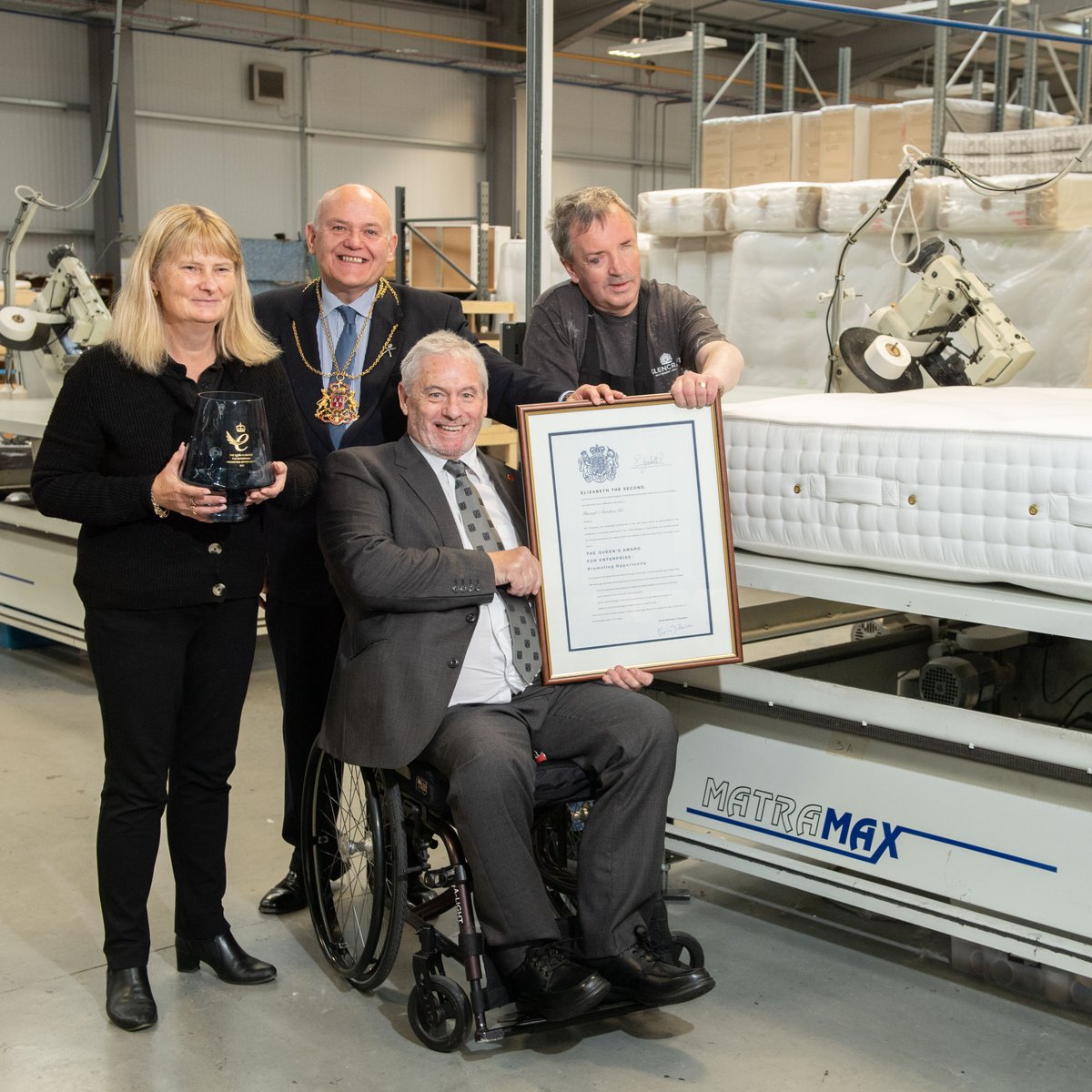 We're delighted to be presented with the Queens Award for Enterprise for Promoting Opportunity.

Our core purpose as a Social Enterprise is to provide dignity through work. Every Glencraft Mattress sold helps us achieve this goal and supports our community.