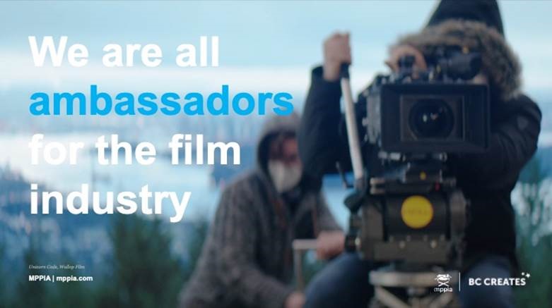 The motion picture production industry is welcome across B.C. communities because of YOU. Thank you for the respect and consideration you bring to your jobs every day – it’s what keeps our cameras rolling. 
 
#nospoilers #bccreates #bcfilm #watchbc #mppiabc #togetherbccreates