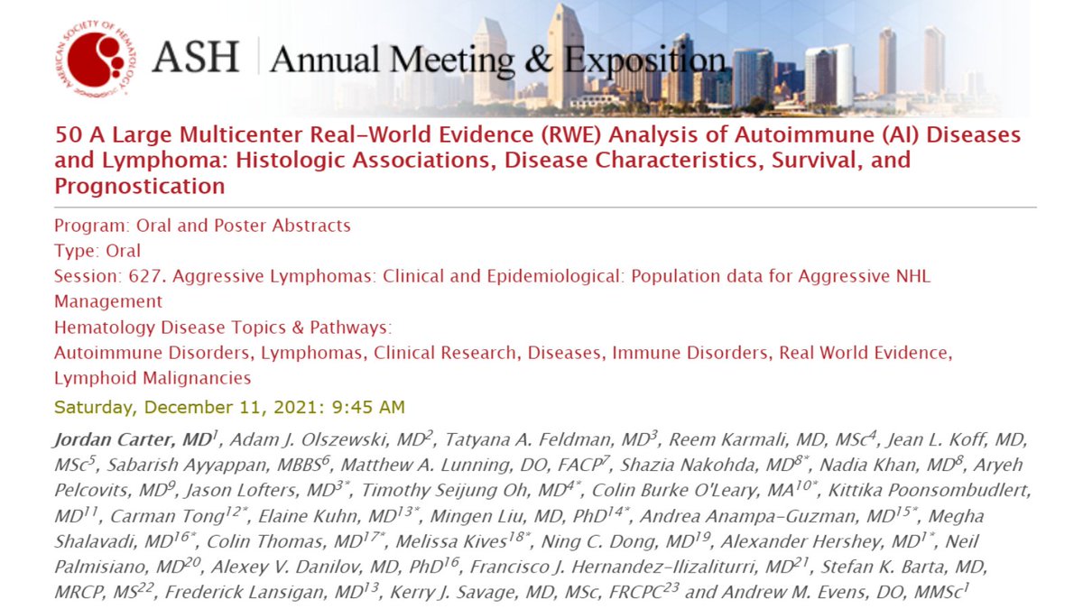 AndreaAnampaG's tweet photo. Very excited to be part of this multicenter study looking at autoimmune diseases and lymphoma. This will be an oral presentation at #ASH21 on Dec 11th. See you there!

Link: https://t.co/6NEoICvTpy

#LymSM @ASH_hematology #HOFellows #HemOnc https://t.co/8fwh5gw0qR