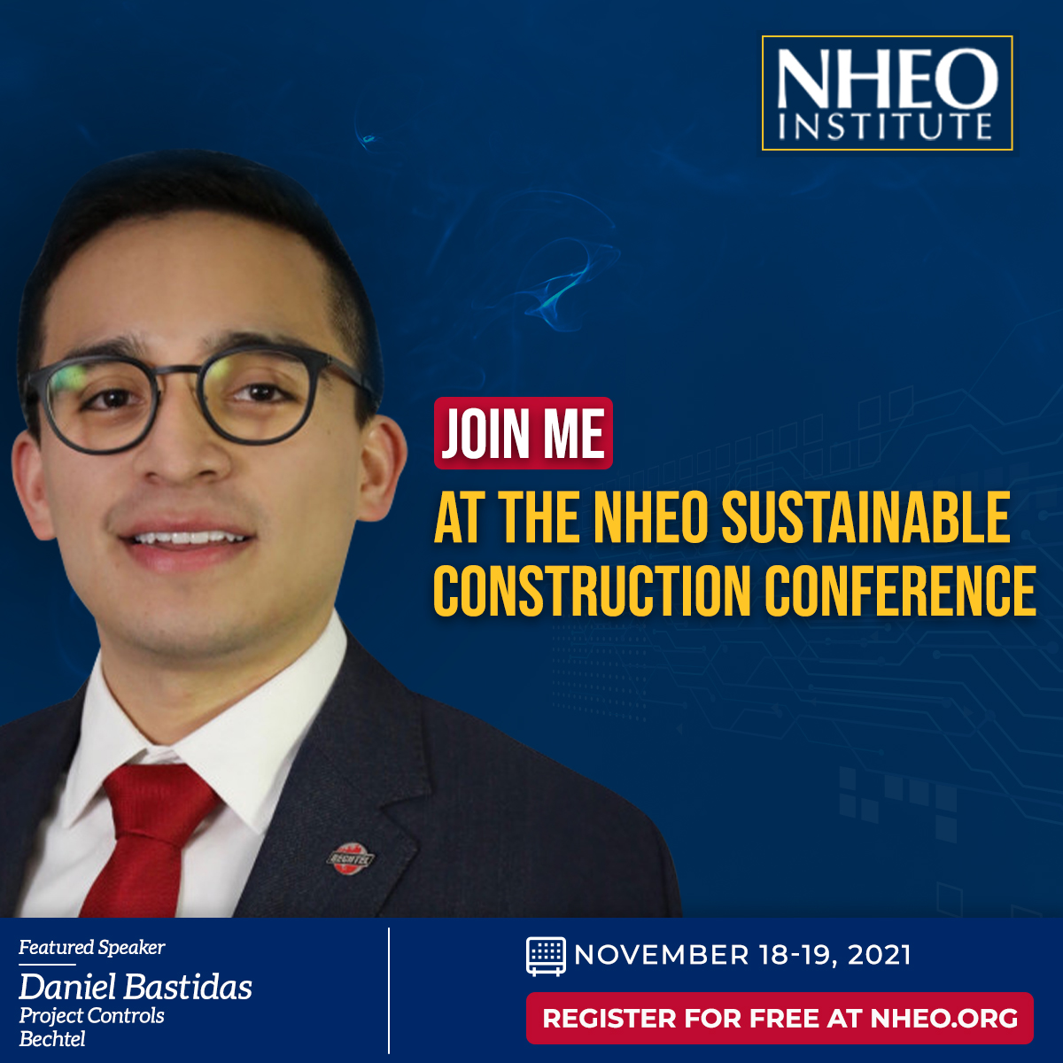nheo's tweet photo. Join Daniel Bastidas, Project Controls at @bechtel. He will discuss that a sustainable future has diversity &amp; inclusion at its heart. He has a Bachelor of Science degree in Civil Engineering from @UHouston. Register at https://t.co/bmLDkWtfDO

#diversityandinclusion #carbonfree https://t.co/NIimPWbJJx