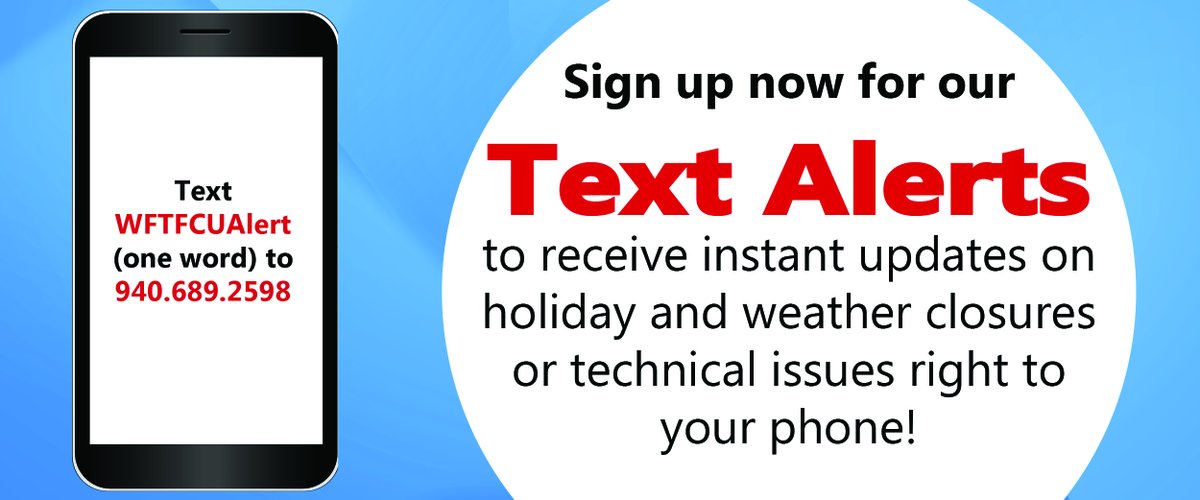 WFTeachersFCU's tweet photo. Want to know what's happening at your credit union?
Sign up for text alerts today! #teacherscreditunion #creditunion #textalerts #nevermissout https://t.co/6QsQktaYyU