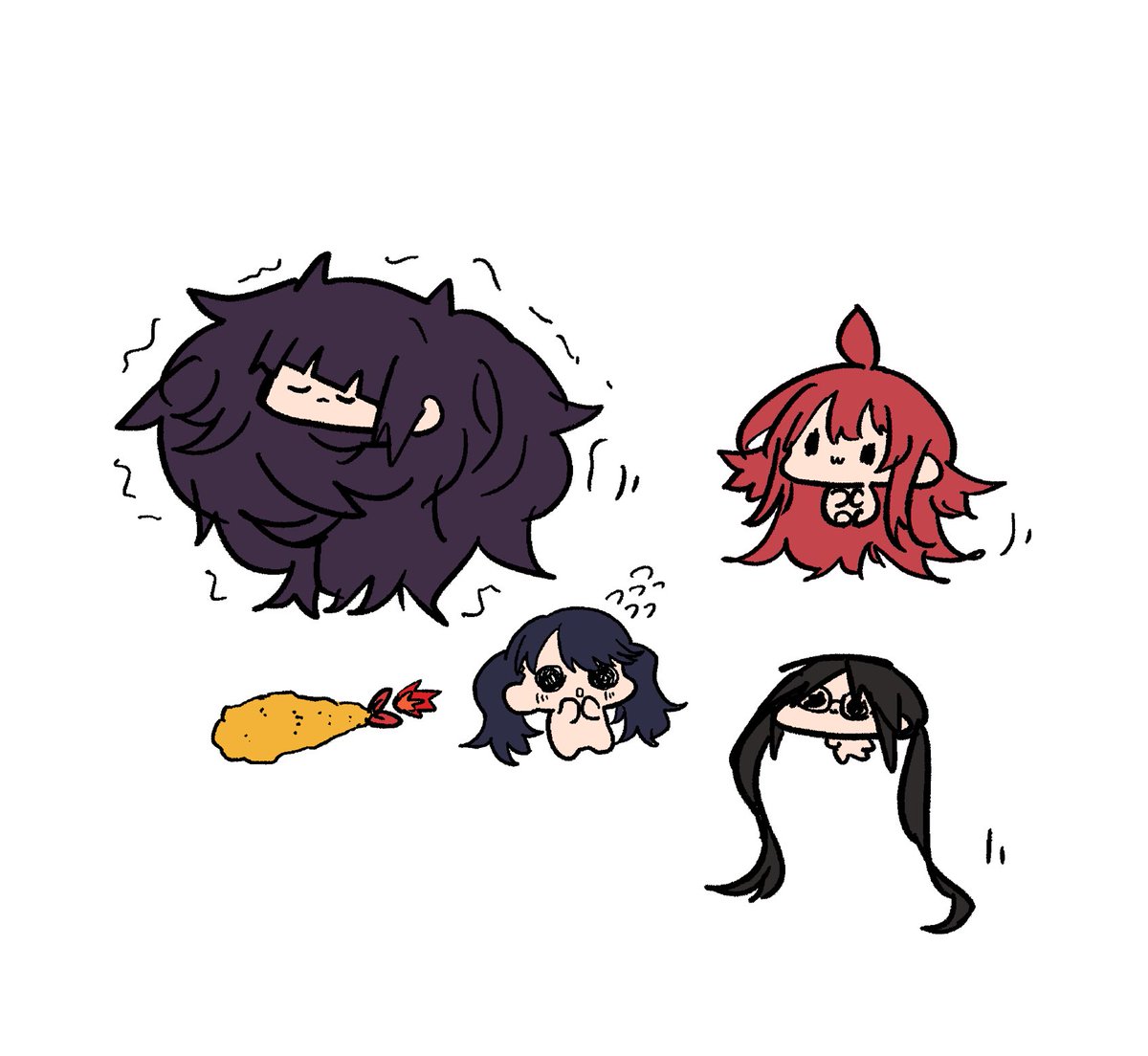 fukumaru koito tempura multiple girls 4girls shrimp tempura twintails black hair red hair  illustration images