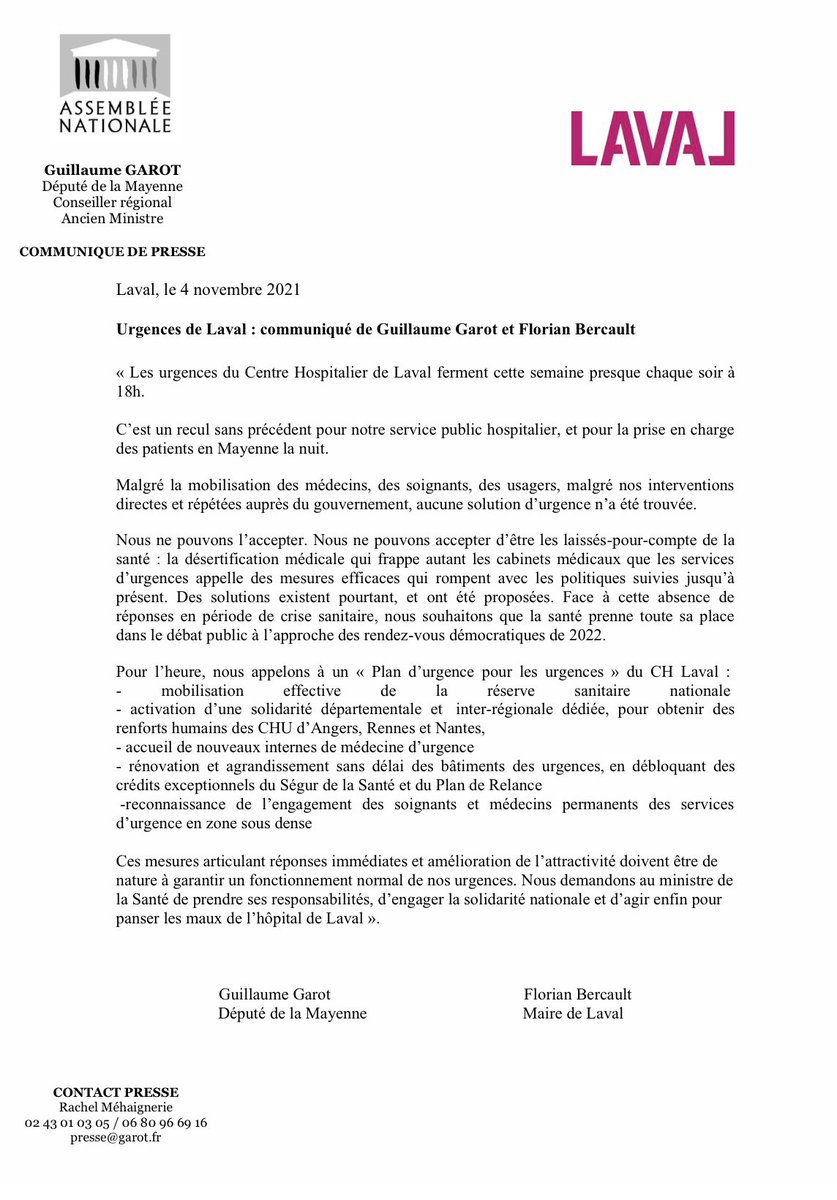 guillaumegarot's tweet photo. Les urgences de l’hôpital de Laval ferment depuis plusieurs soirs… à 18h30 !
Recul sans précédent du service public hospitalier et de la prise en charge des patients la nuit. 

Avec le maire de Laval @FBercault, nous appelons à un Plan d’urgence pour les Urgences du CH Laval ⤵️ https://t.co/P8KK7YRxPr