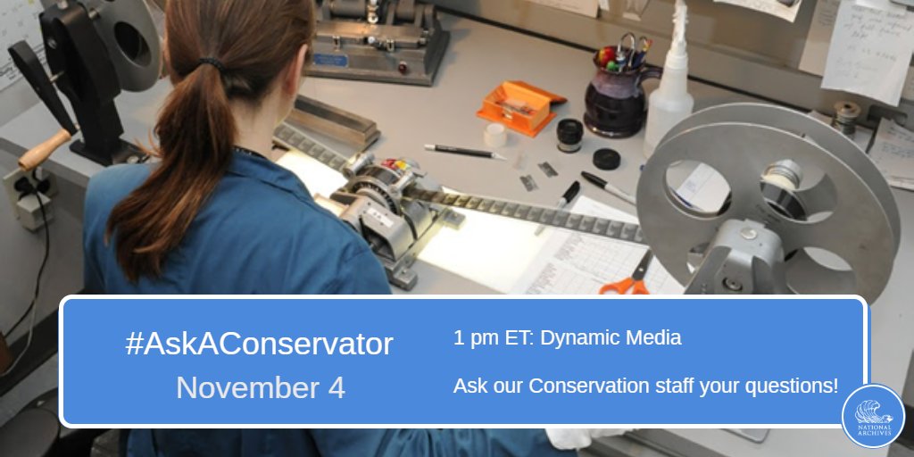 USNatArchives's tweet photo. What do you want to know about moving image and sound preservation? 

Ask our experts at 1 pm ET!

#AskAConservator #film #AudioVisual https://t.co/hGhXr7pc1d