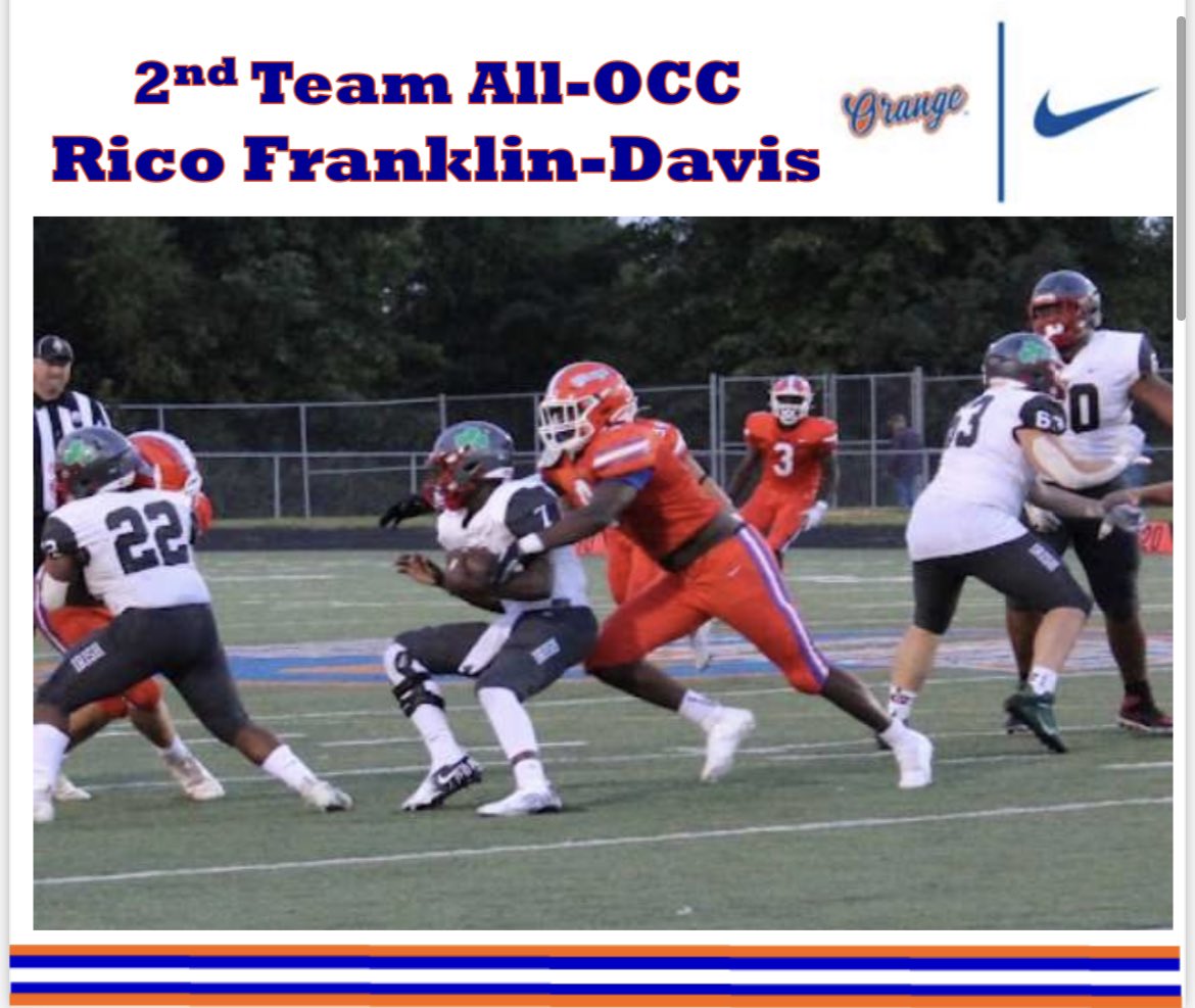 zebb_schroeder's tweet photo. Congrats to our three 2nd Team ALL-OCC players LB @FedioBrandon 2nd on team in tackles, 2nd in sacks.  DE @ricofranklin09 3rd on the team in tackles, 2nd in TFL and two-way standout @JordanRudolph15 8 PBU, 3 TD receiving.   Congrats fellas! 🍊Pride! https://t.co/3v4QgY0N6q