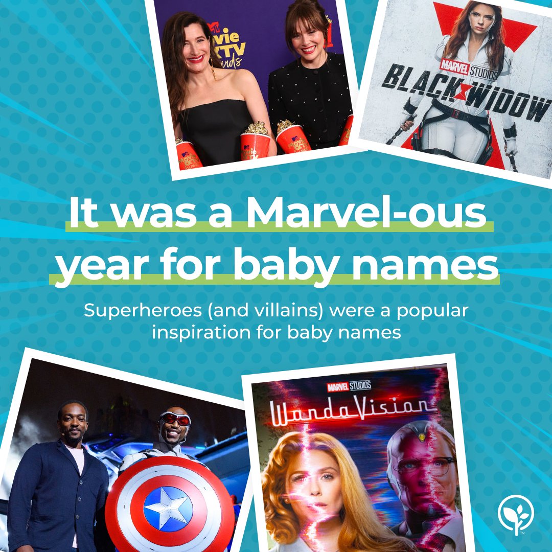 BabyCenter's tweet photo. It was a Marvel-ous year for baby names! On the girls side, Wanda went up 52%, Agatha went up by 30% and even the name Vision (for girls) went up 20%. And let's not forget Black Widow which helped bump up the name Scarlett to #21 on our list. https://t.co/V5GnRbp23E #bcBabyNames https://t.co/9SJxcISu0r