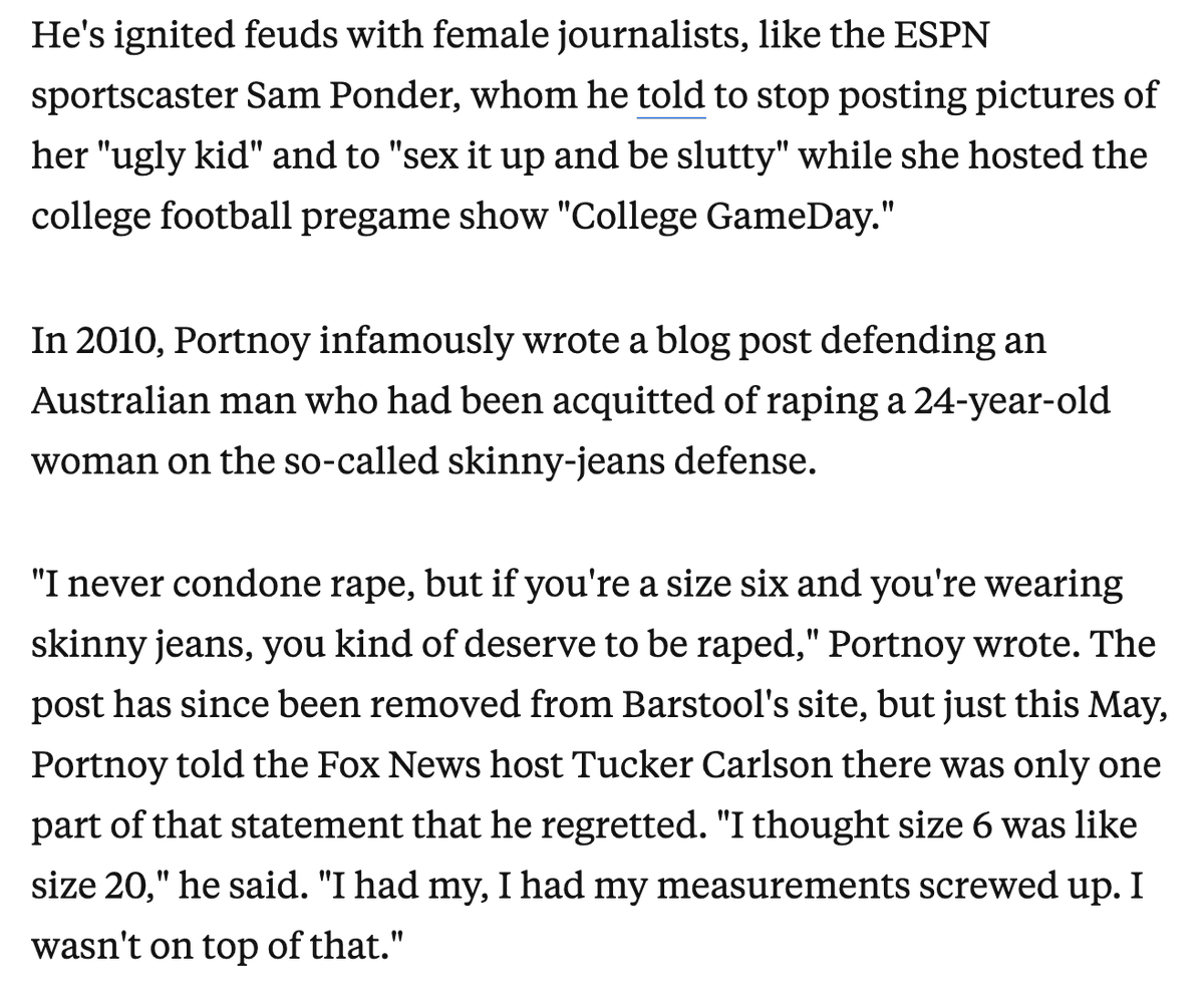 alanisnking's tweet photo. A few excerpts from @mjnblack's story on Barstool Sports founder Dave Portnoy:

https://t.co/suqjI8Mb8U https://t.co/Rl2NmkGz0A