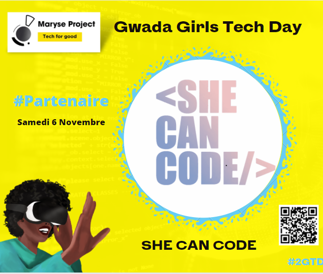 MaryseProject's tweet photo. J - 2 avant le Gwada Girls Tech Day #2GTD
@ShecancodeF est notre partenaire !
She Can Code apprend aux filles le code #informatique et aussi de leur montrer plus de rôles modèles féminins au travers de conférences. Sa fondatrice Perle Perriet est passionnée de digital ! 🚀 https://t.co/2rOqBNifsU