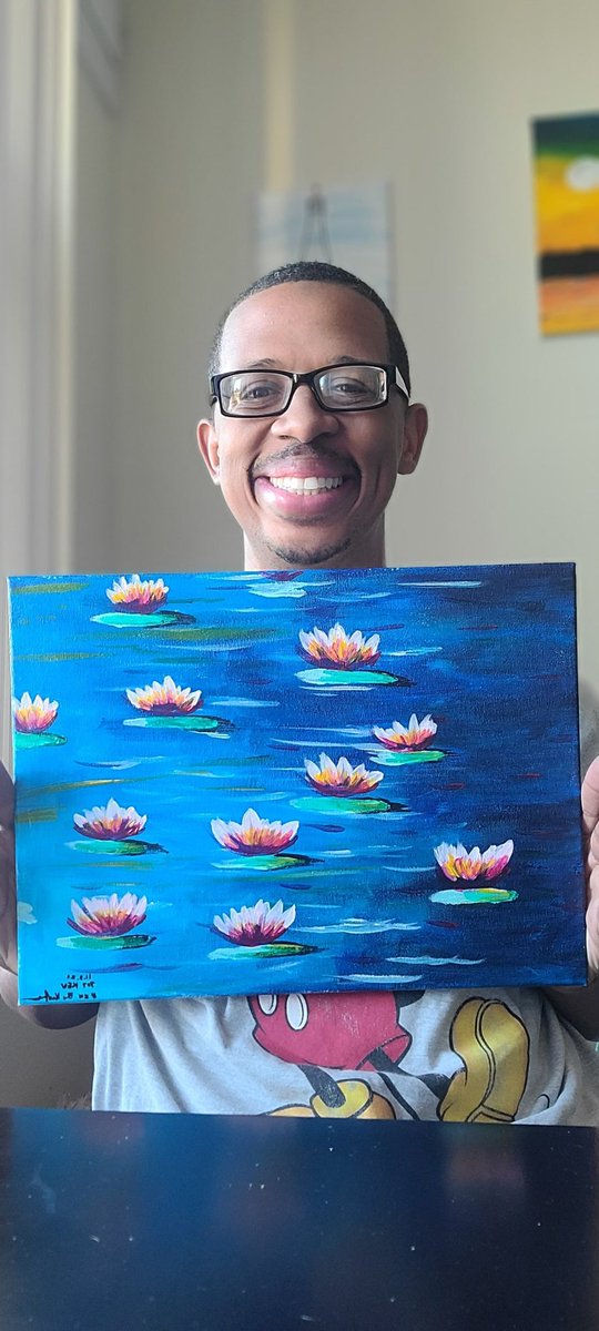 KEV707's tweet photo. I completed my first virtual paint night! This team building event was based in Brooklyn but I taught it in the bay area. It was a fun experience and their paintings came out NICE!!! #blackartist #virtualpaintnight https://t.co/V2qbEsWjvU