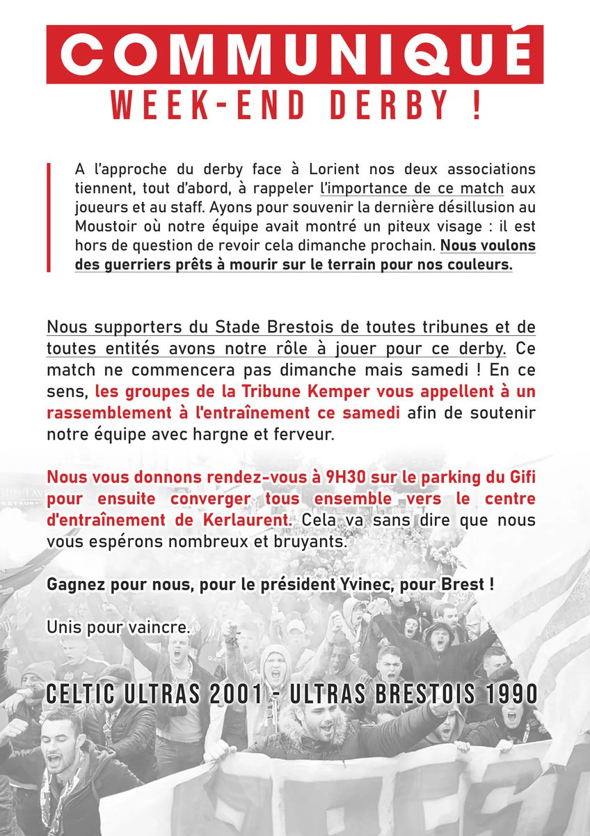 CelticUltras's tweet image. Le derby commence samedi !

Tous à Kerlaurent.

#Brest #SB29