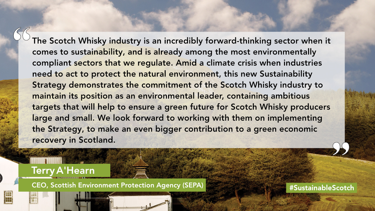 ScotchWhiskySWA's tweet photo. “The #ScotchWhisky industry is incredibly forward-thinking when it comes to sustainability” - @TerryAHearn

The support of organisations like @ScottishEPA is vital if our industry is to achieve the wide-ranging,ambitious targets in our 2021 Strategy for #SustainableScotch. #COP26 https://t.co/XcdQn58NqL