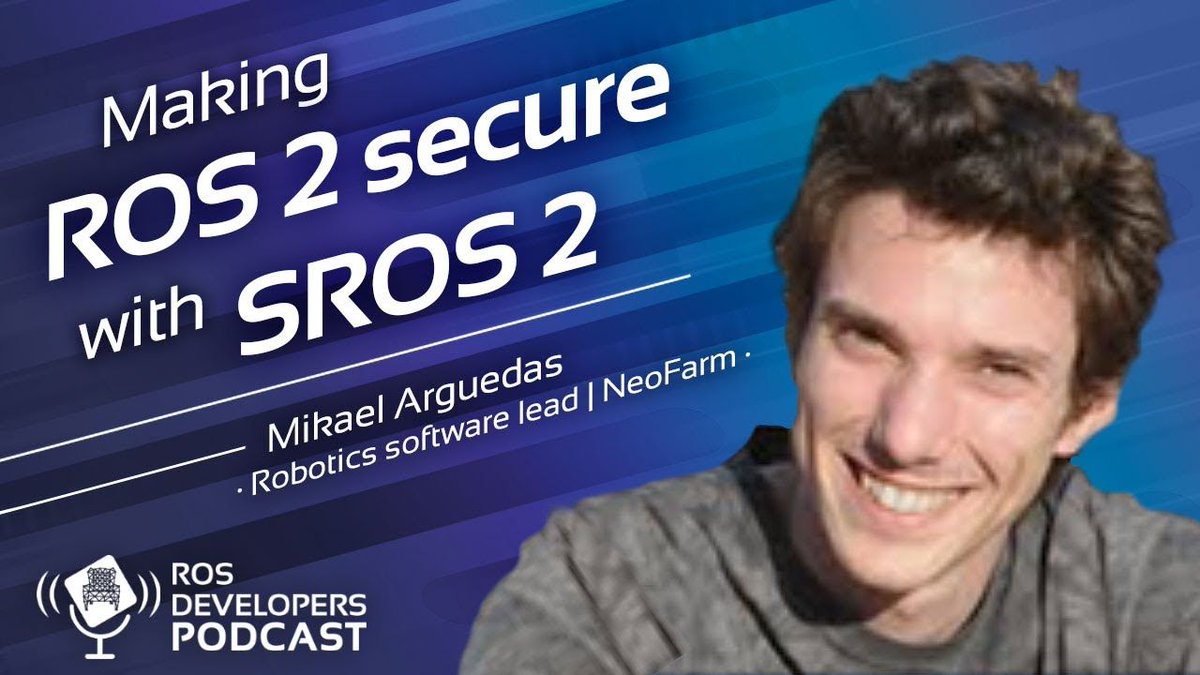 _TheConstruct_'s tweet photo. In this #ROSDevelopers #Podcast, we talk about ROS2 security features &amp; how to make use of the SROS2 package to make our ROS2 robot more secure. We're joined by Mikael Arguedas, Robotics Software Lead at @neo_farm
Securing #ROS2 with #SROS2 👉🏽 https://t.co/VF9xjx0XZC 

#goROS https://t.co/RR3KmK2UqR