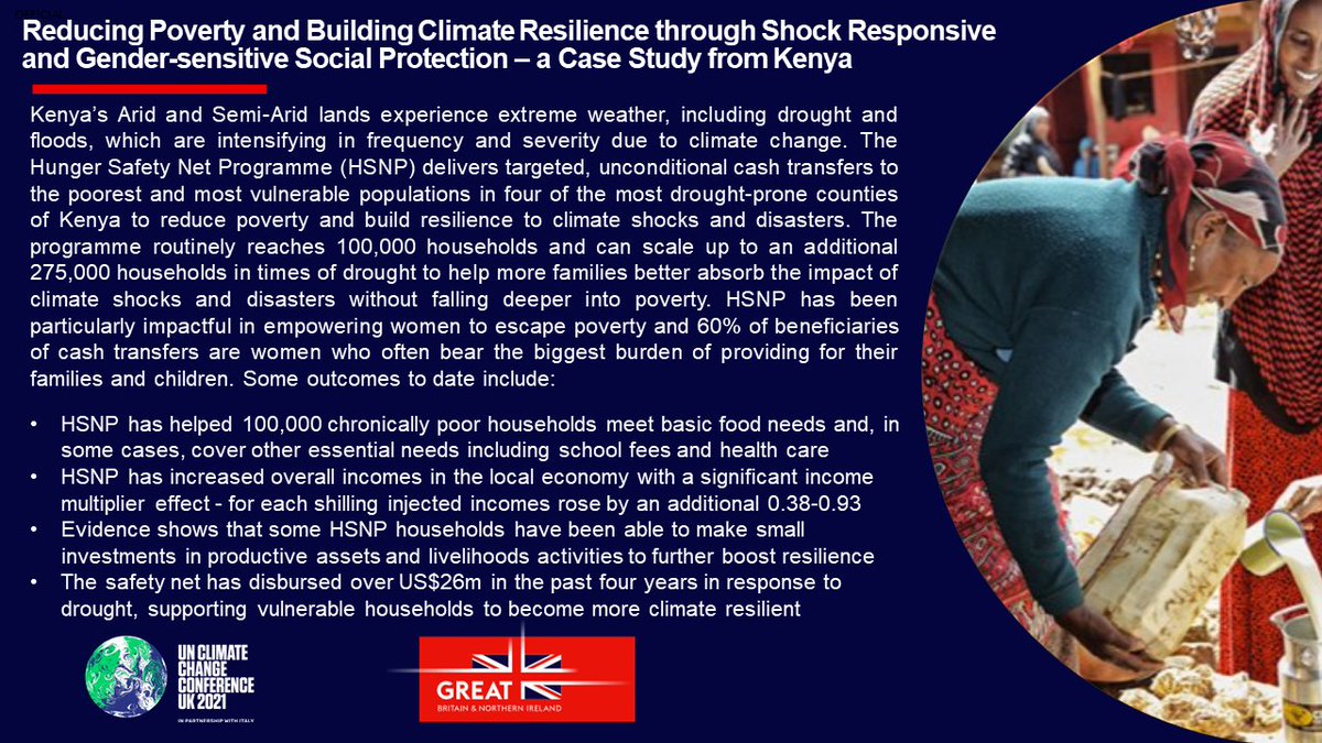 FCDOInclusive's tweet photo. Kenya’s HSNP programme shows how regular #cashtransfers build #Climateresilience of the most vulnerable.

Join us @ #COP26 to discuss how #Gender &amp; #shockresponsive #SocialProtection helps the poor adapt to #ClimateChange 8th Nov 18.15-19.15
Livestream:  https://t.co/a9xkkUkp90 https://t.co/4Tas62UxWE