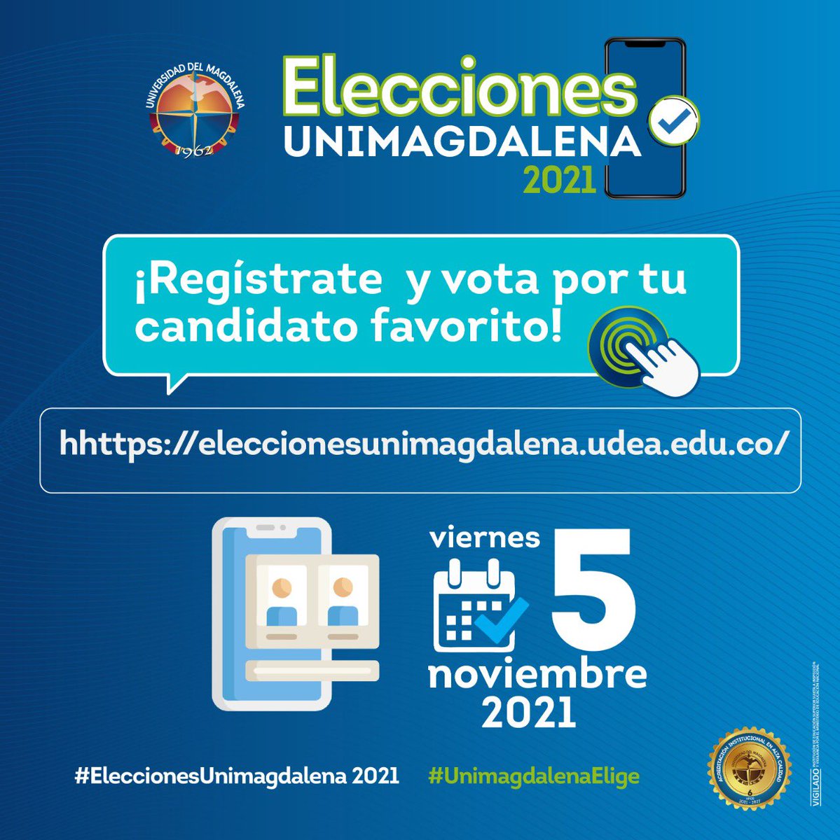 facultadceu's tweet photo. ⚠️ ¡Atención estudiantes, docentes y graduados!

🗳 Regístrate y vota por tu candidato favorito.

#EducacionEnElecciones
#UnimagdalenaElige
#EleccionesUnimagdalena2021 https://t.co/rdyzibLc0h