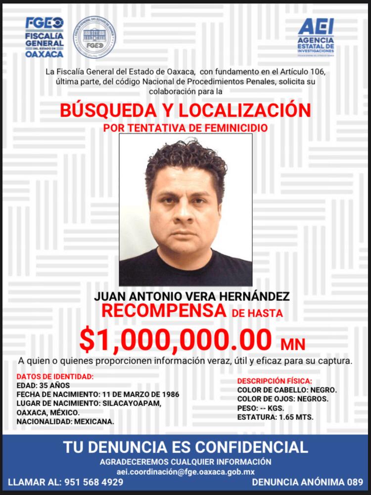 FISCALIA_GobOax's tweet photo. La @FISCALIA_GobOax pone a disposición de la ciudadanía el número telefónico 951 568 49 29, para proporcionar información para localizar a JUAN ANTONIO VERA HERNÁNDEZ, probable responsable del delito de tentativa de feminicidio.

@PeimbertArturo https://t.co/pnm5QrhHIc