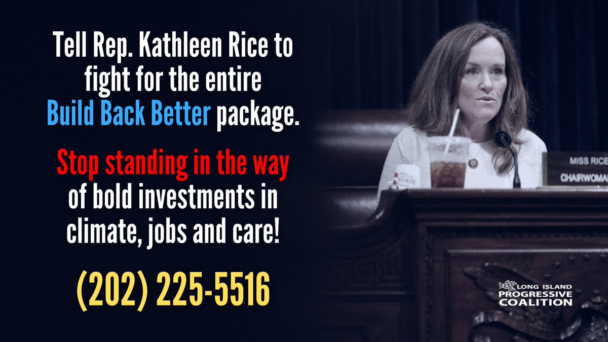 LIProgress's tweet image. Call @RepKathleenRice now at (202) 225-5516 and tell her NOT to stand in the way of #BuildBackBetter!