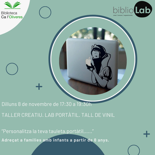 bibcaoliveres's tweet photo. Taller dilluns dia 8!!!
Podreu crear adhesius i imprimir-los amb vinil per decorar el vostre dispositiu (tauleta, portàtil, mòbil...).

Inscripcions a la Biblioteca

#BiblioLabXBM @bibliotequesXBM 
#laboratorisportàtils #tallersfamiliars #tecnologies  #talldevinil #CalOliveres https://t.co/zrLCB1iMFa