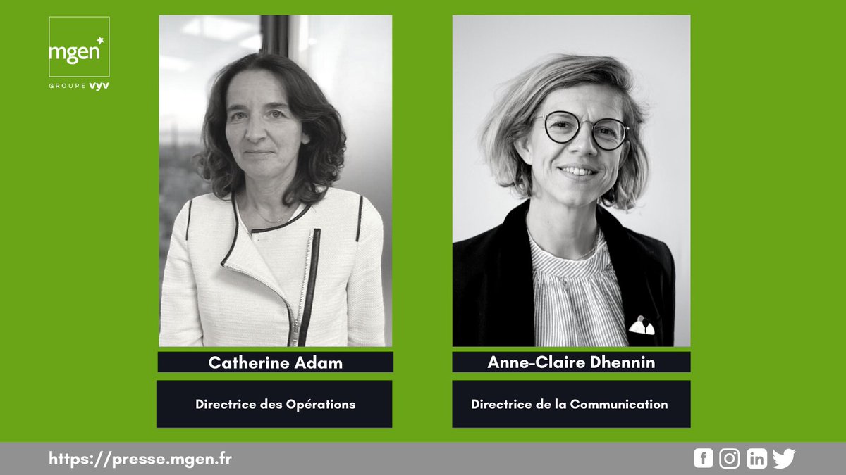MGEN_officiel's tweet image. [#CommuniquédePresse 📄 #Nomination] Le groupe #MGEN annonce l’arrivée d’@ACDhennin nouvelle Directrice de la #Communication et de Catherine Adam, nouvelle Directrice des Opérations. presse.mgen.fr/deux-nouvelles…
