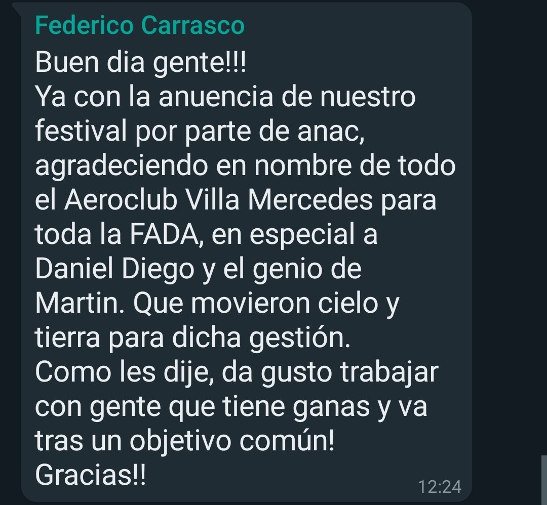 <a href="/fada_org/">F.A.D.A</a> agradece la confianza depositada en nuestra Federación por parte del Aeroclub Villa Mercedes. Gracias Fede Carrasco..! <a href="/ANACargentina/">ANAC</a> <a href="/EANAoficial/">EANA</a> <a href="/InfoJst/">infoJST</a> @JSTsucesos <a href="/unionaeronautic/">info@uaar.com.ar</a> <a href="/conavok/">CONAV</a>