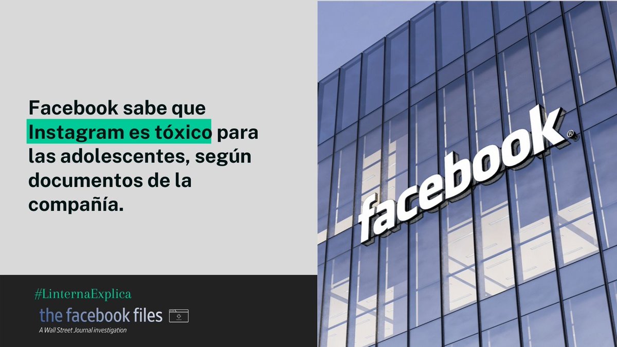 linterna's tweet photo. #QuéPasaConFacebook | En noviembre estaremos publicando una serie de 🧵 para explicar cada una de las historias de @WSJ que han desatado una tormenta en Facebook.
Hoy, #LinternaExplica la segunda: Instagram afecta la salud mental de adolescentes pero no hace mucho por cambiarlo. https://t.co/MB9m7mQKjS