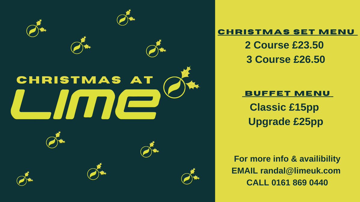 Lime Bar (@lime_bar) on Twitter photo #CHRISTMAS WORKS #PARTY ππ₯³π―ββοΈ
Check our our 2/3 course & #buffet #menu online limeuk.com/wp-content/uplβ¦
BOOK NOW π§ randal@limeuk.com π 0161 869 0440 
#salfordquays #mediacityuk #CHRISTMAS WORKS #PARTY ππ₯³π―ββοΈ
Check our our 2/3 course & #buffet #menu online limeuk.com/wp-content/uplβ¦
BOOK NOW π§ randal@limeuk.com π 0161 869 0440 
#salfordquays #mediacityuk