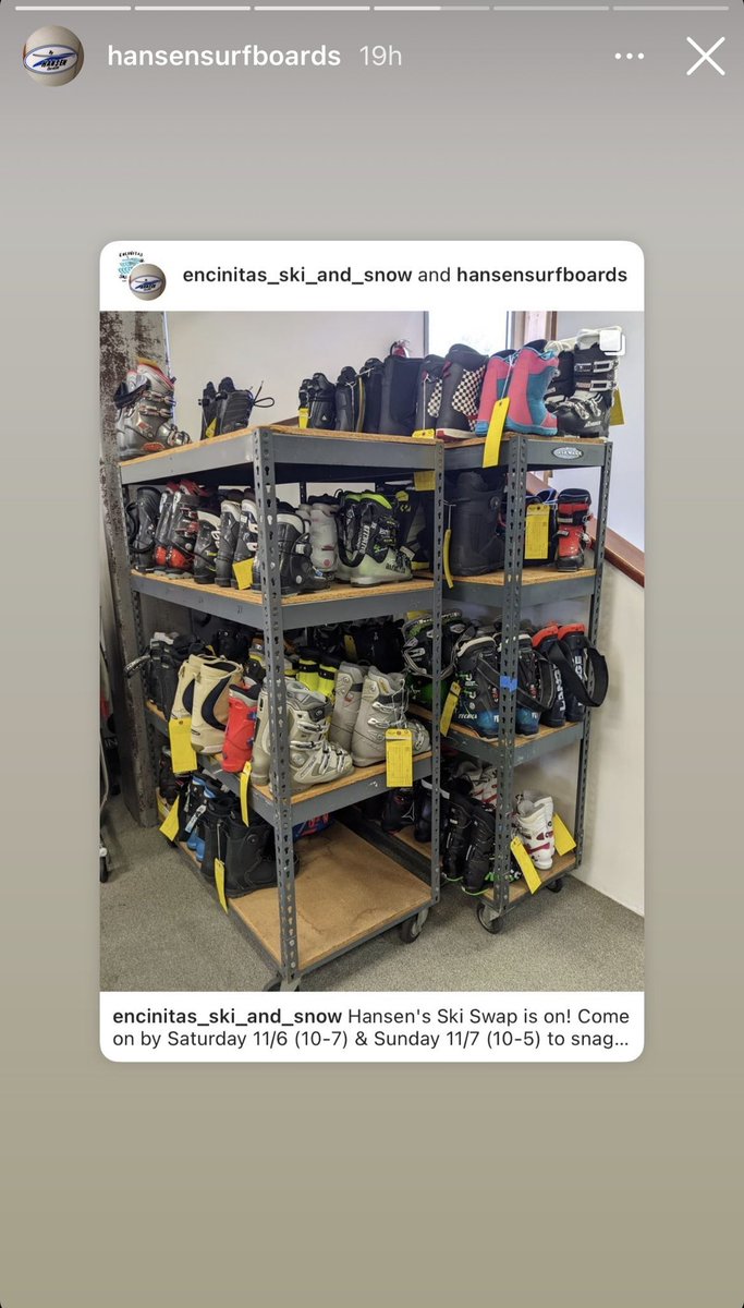 HansenSurfboard's tweet photo. Bring us your old ski and snow gear. We will sell it for you! Click the link for more info https://t.co/6BCD4gqLgN #hansensurf #snowswap #snowsale https://t.co/h6R1Ai21qM