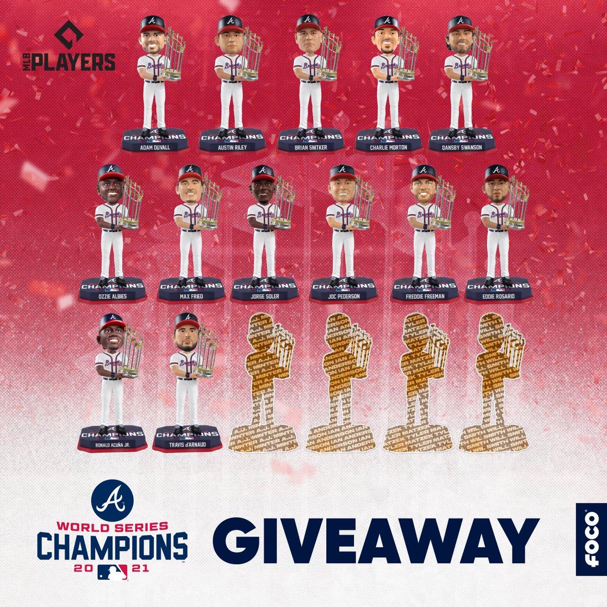 sn_mlb's tweet photo. Braves fans: We're partnering with @FOCOusa to give away a World Series bobble heads.

To enter to win the bobble of your choice:

-RT this post

-Follow @FOCOusa &amp; @sn_mlb

-Reply with your favorite baseball GIF

U.S. entries only. We'll pick a winner at 3 p.m. ET Friday. https://t.co/oJmHF5uBPd