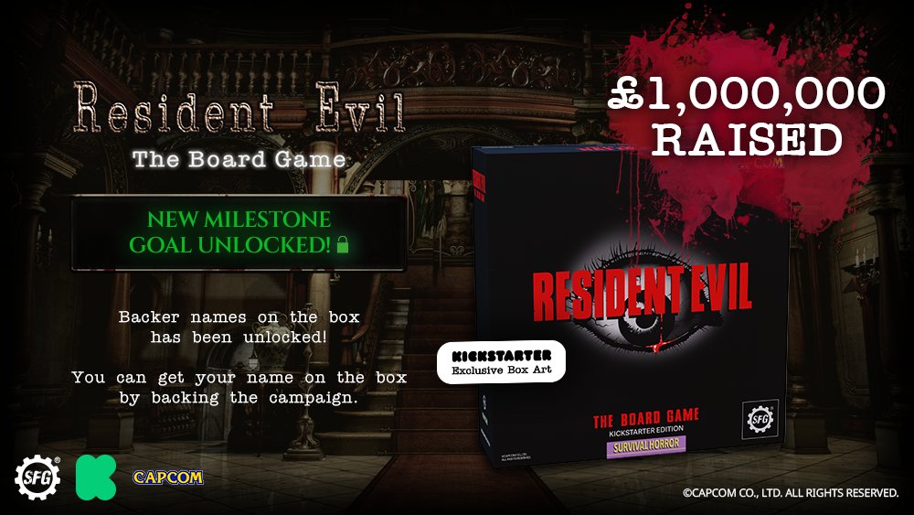 SteamforgedLtd's tweet photo. What a HUGE milestone! 👁️🩸 

And there are still 7 days left to go!

Pledge now to join the nightmare... https://t.co/OawKAgl3Mk

#ResidentEvil #ResidentEvilBoardGame https://t.co/gPvANJi6HF