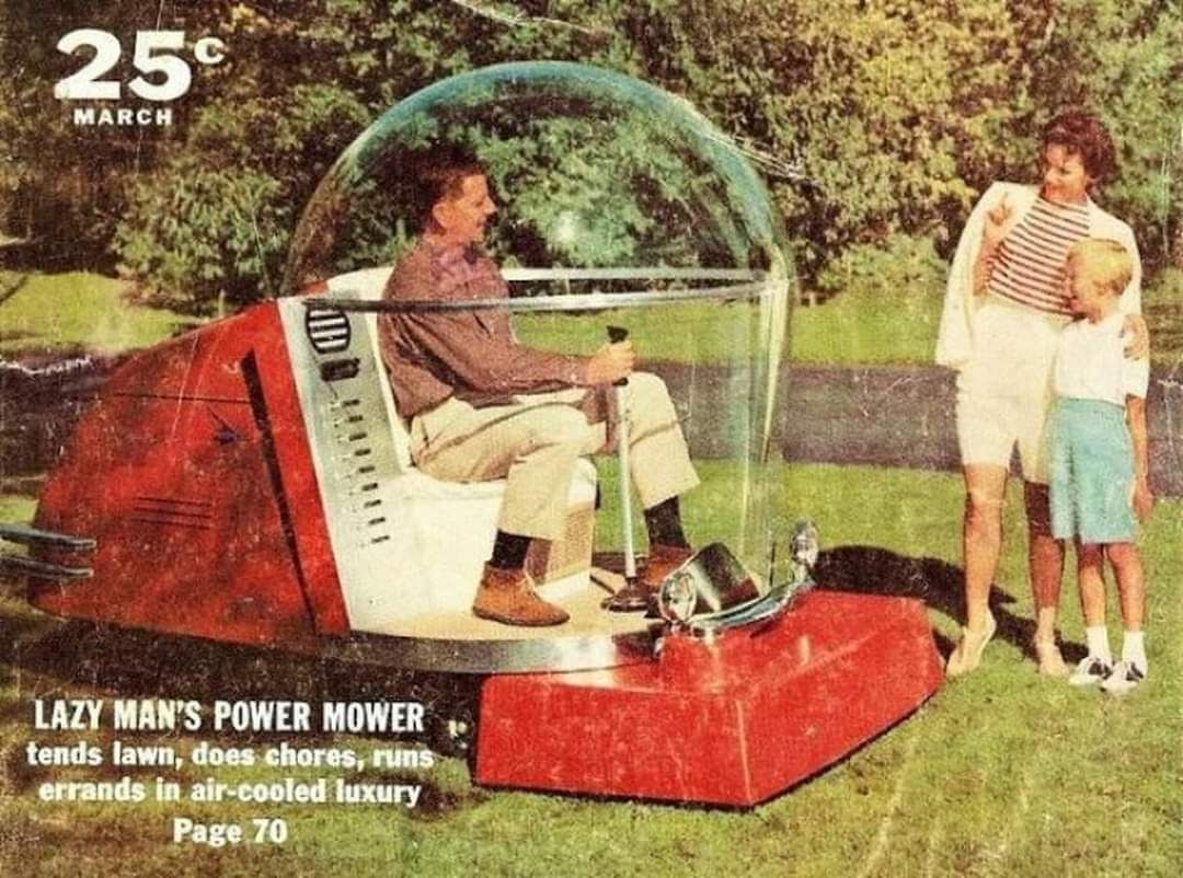 amelen's tweet photo. An air conditioned lawnmower from late 50s. https://t.co/pfOlT0cwIk
