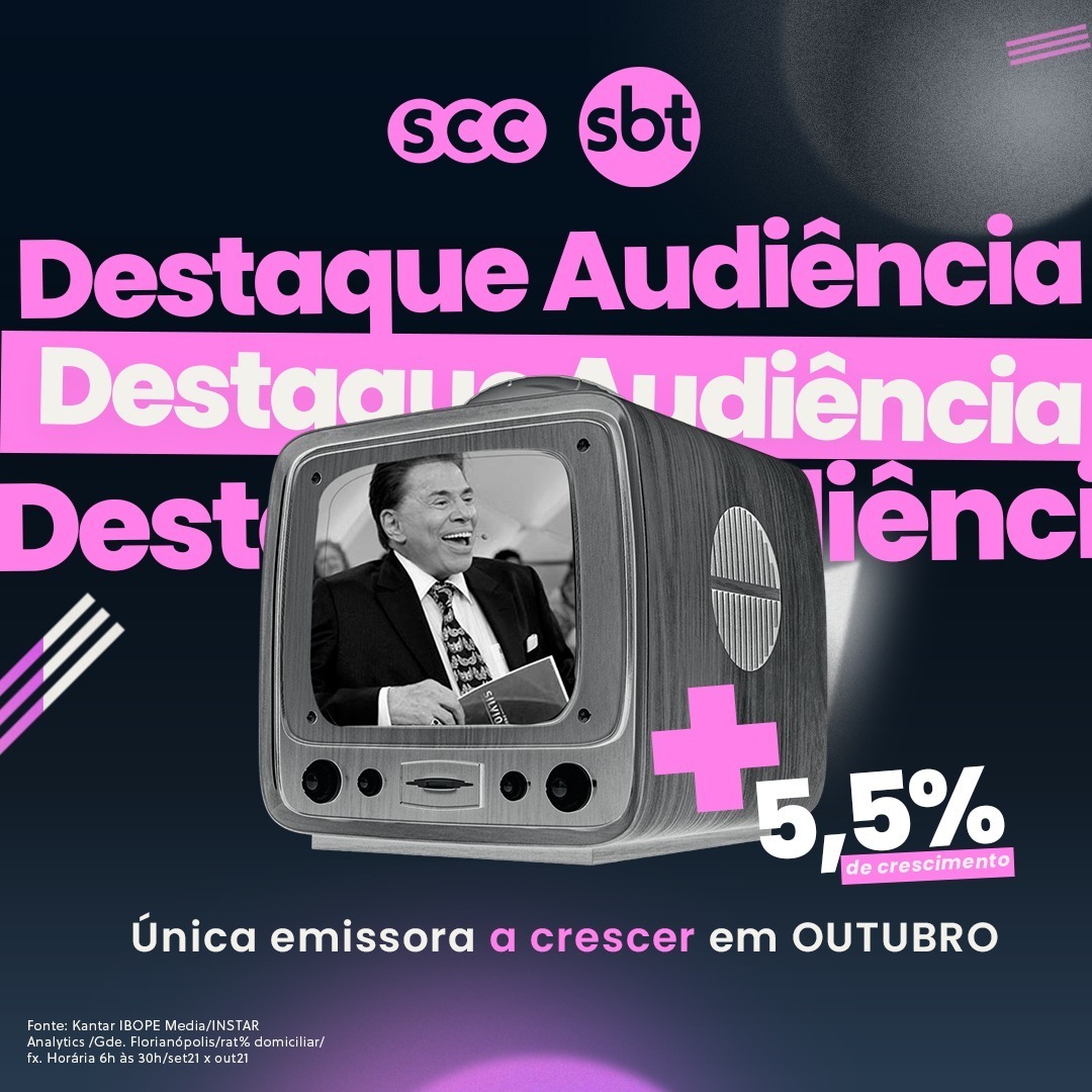 sccsbtoficial's tweet image. Nos destacamos no mês de outubro e fomos a única emissora a crescer na região da Grande Florianópolis em outubro/21. 🚀

Agradecemos o carinho e a audiência de todos! 💜🥰

Fonte: Kantar Ibope Media.

#sbt #audiencia #tv #kantaribopemedia #vicelider #televisão #entretenimento