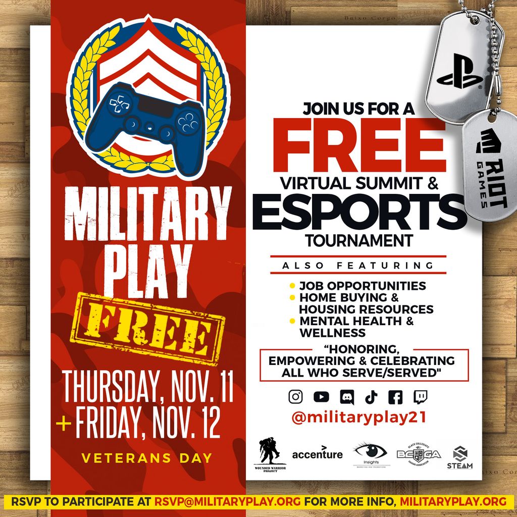 bcgausa's tweet photo. On Veterans Day Weekend (Nov 11-12th) - BCGA + Corporate Partners has created a FREE Virtual 2-day Summit &amp; Esports Tournament event to honor and serve all branches of the military. RSVP for the FREE event by clicking the link in our bio.
@militaryplay21 #militaryplay21 https://t.co/UKftPYj905