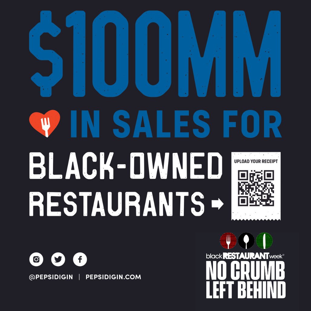 blkrestaurantwk's tweet photo. On Nov 6th, @Pepsidigin encourages everyone to make their meals count so we can make a tidal wave of impact, together. Visit https://t.co/XZ3Y8iQcKI for more details on how YOU can be apart of this movement.
#BuyBlack
#MakeYourMealCount
#BlackRestaurantWeek
#NoCrumbLeftBehind https://t.co/J4fv0fEcrG