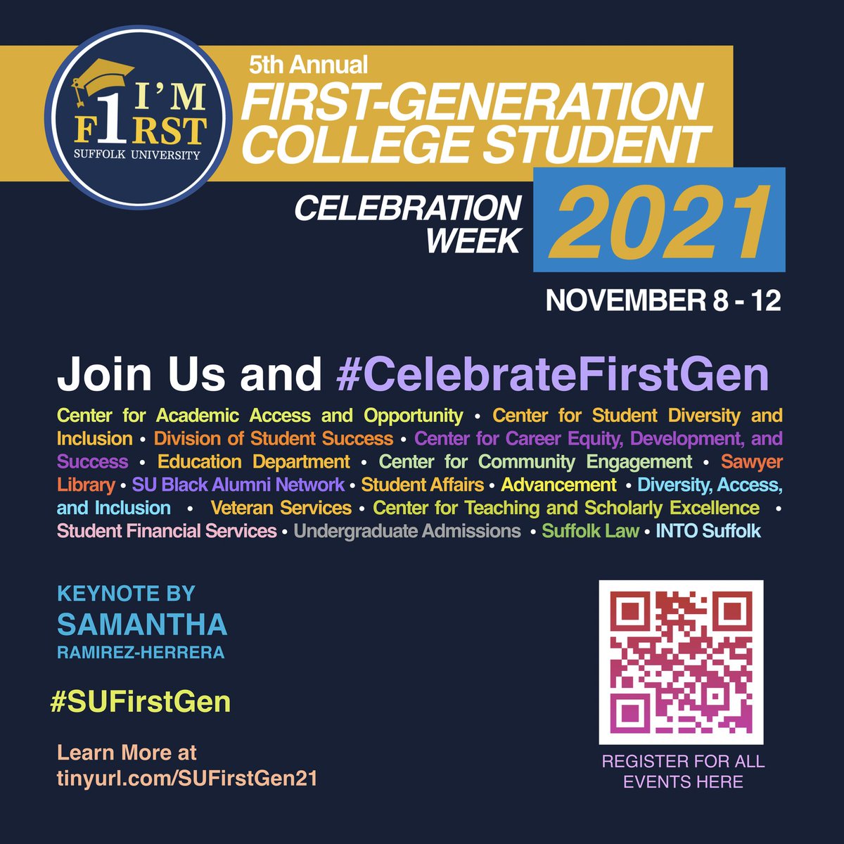 SU_FirstGenEdEq's tweet photo. Ready for the First-Gen Celebration at @Suffolk_U!? Join CAAO, @SUDiversity, and 15 more Suffolk departments us all next week for First-Gen events. Check them all out and register at https://t.co/XuYi8TrwQh ! You won't want to miss it! #CelebrateFirstGen #SUFirstGen https://t.co/LjZItS2vyE