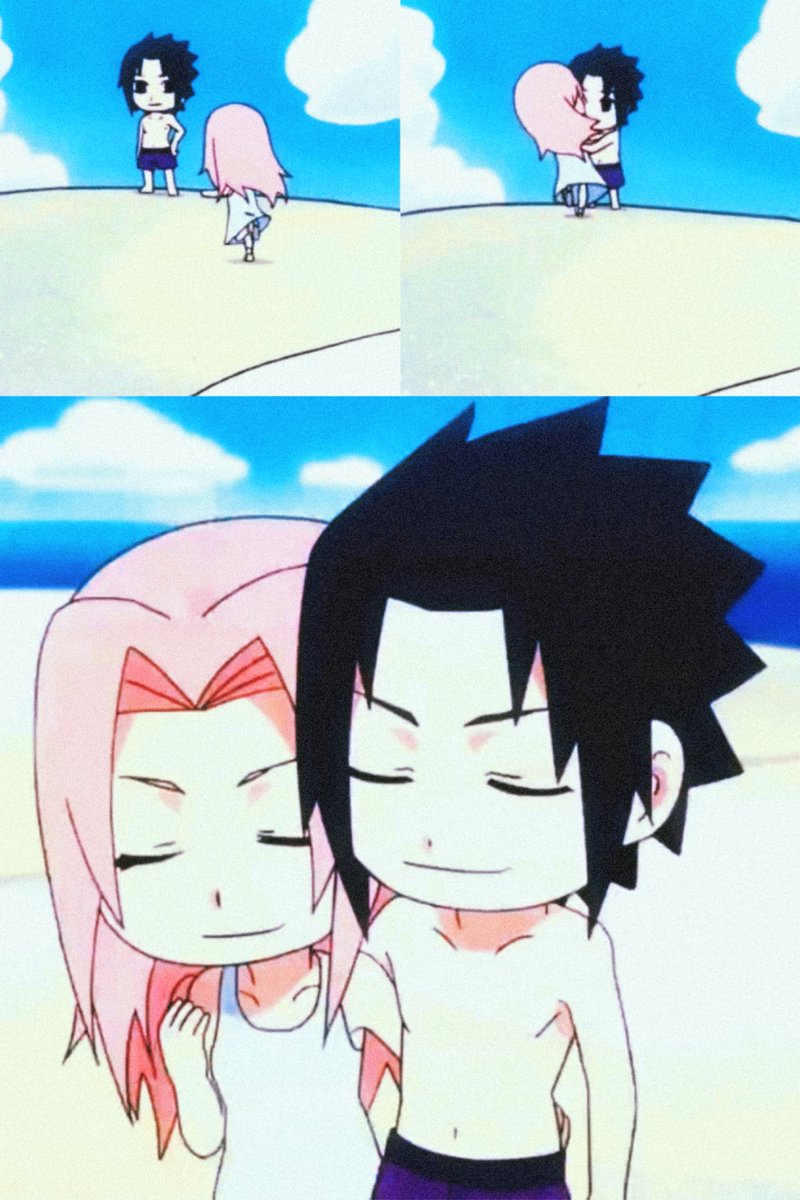 Chibi Sakura with chibi Sasuke