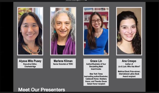 davinatijani's tweet image. Really enjoyed the #StorytellingMath webinar with @AnaCrespoBooks, @pacylin, Marlene Kliman and @AlyssaMitoPusey covering the importance of seeing BIPOC characters as main characters, showing them as mathematical thinkers and the wonder of ordinary moments to kids.