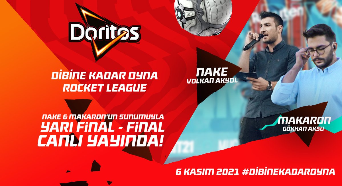 Doritos Dibine Kadar Oyna Rocket League turnuvası yarı final ve finali canlı yayında oynanacak! 🙌

6 Kasım'da <a href="/nakedegil/">Volkan ☯︎</a> ve <a href="/makaronCS/">Gökhan Aksu</a>'nin sunacağı yayına herkesi bekliyoruz! 🏆

#DibineKadarOyna #DibineKadarKazan #RocketLeague