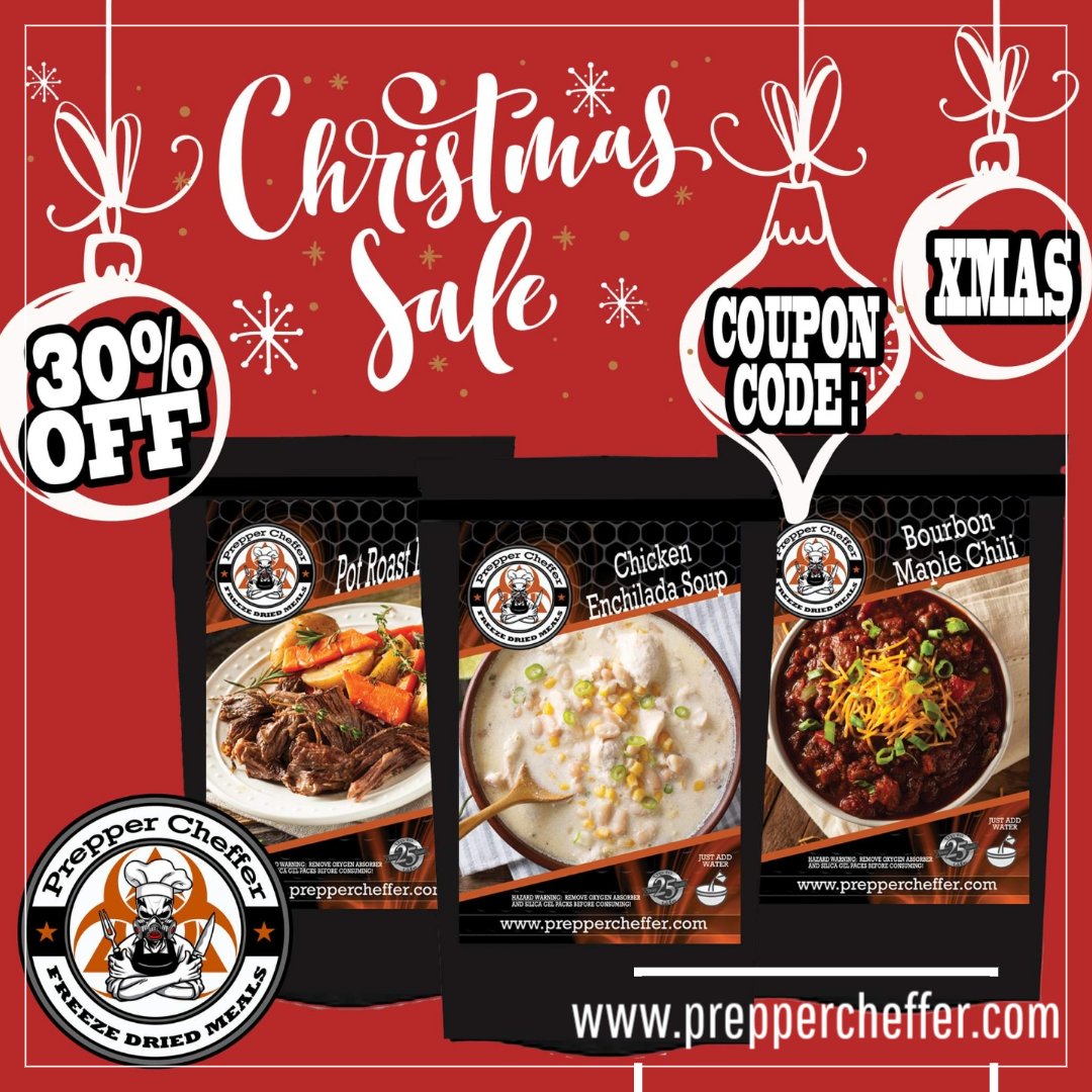 🚨🚨🚨
25% OFF ALL ORDERS!!!

 COUPON CODE: XMAS

preppercheffer.com

#freezedried #freezedriedfood
#freezedriedmeals #camping #hiking #hunting #survival #food #meals #huntingmeals #pouchmeals #winter #Christmas #sale #coupon #Christmassale #wintersale #christmasgift #yum
