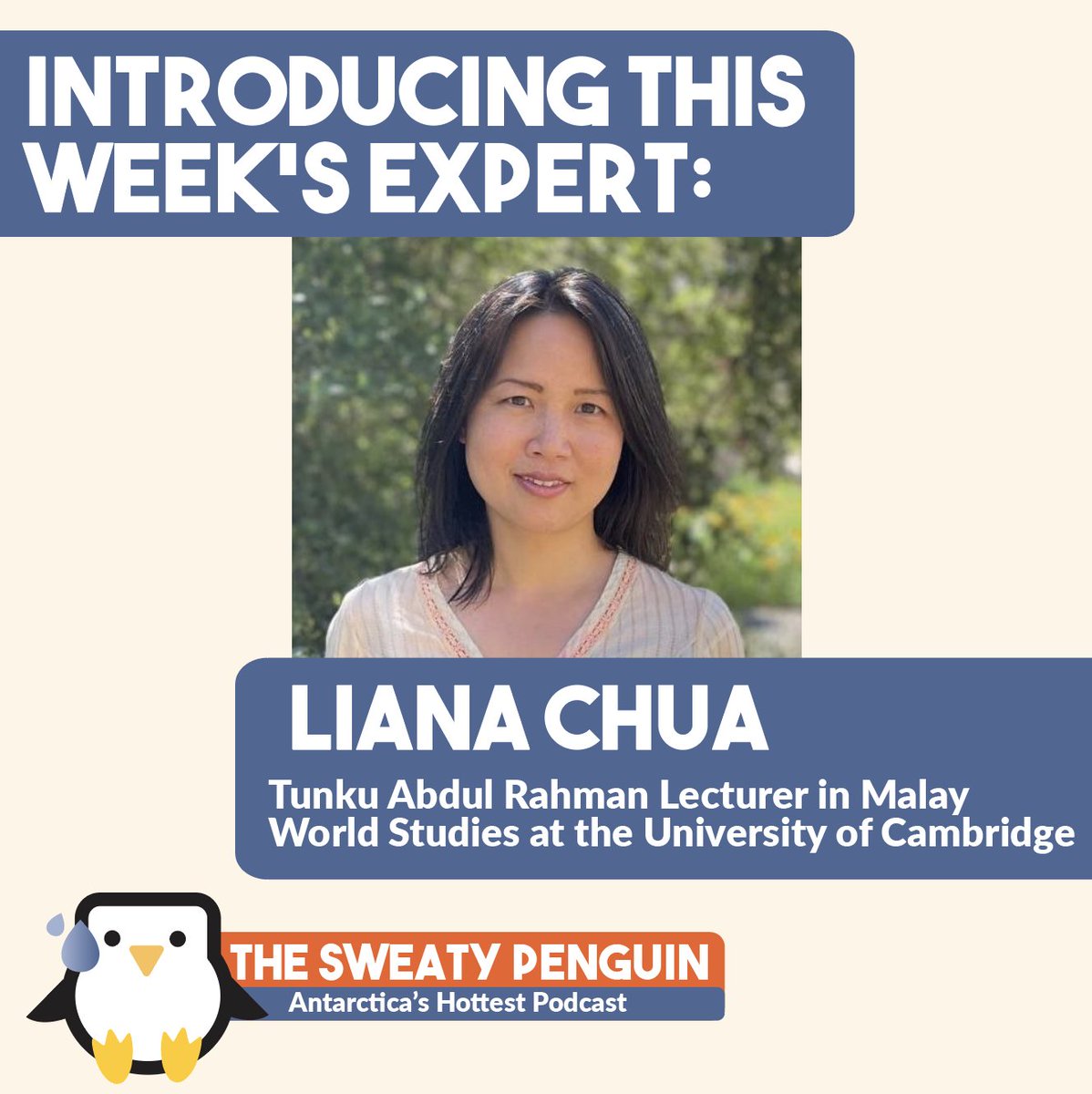 Welcome @liana_chua, our expert on orangutans! Dr. Chua is the Tunku Abdul Rahman Lecturer in Malay World Studies at the Department of Social Anthropology and @Catz_Cambridge, @Cambridge_Uni. Don't miss out on a great conversation, airing this Friday 🐧💦 @GLO_ERC