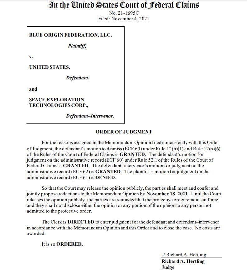 Not the decision we wanted, but we respect the court’s judgment, and wish full success for NASA and SpaceX on the contract.