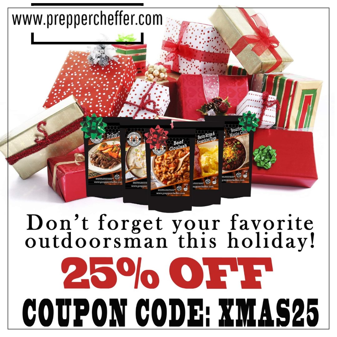 🚨🚨🚨
25% OFF ALL ORDERS!!!

 COUPON CODE: XMAS25

preppercheffer.com

#freezedried #freezedriedfood
#freezedriedmeals #camping #hiking #hunting #survival #food #meals #huntingmeals #pouchmeals #winter #Christmas #sale #coupon #Christmassale #wintersale #christmasgift #yum