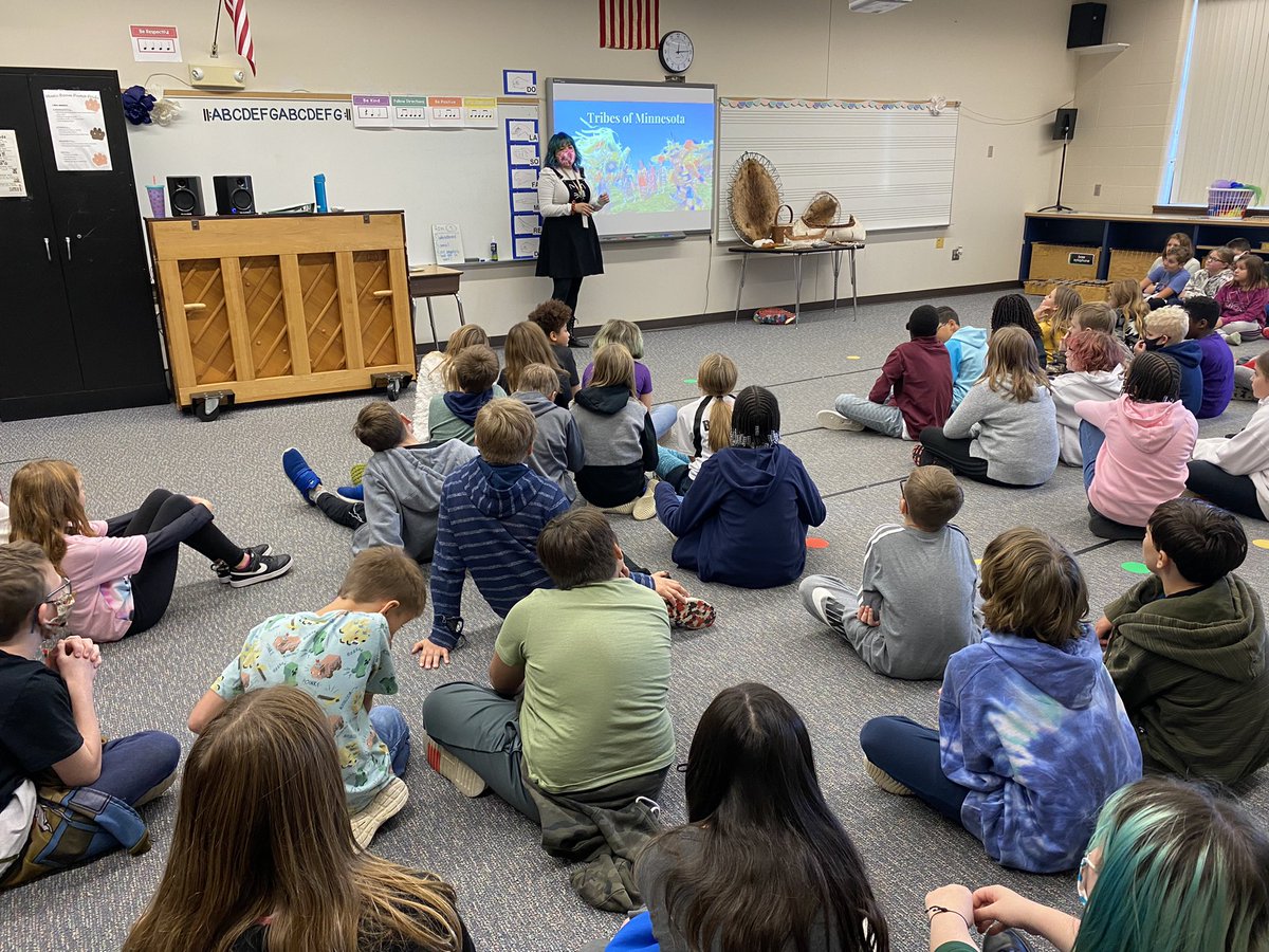 yolarson's tweet photo. Parker 5th graders are leaning about Native American people and culture in MN from ISD 728 American Indian Educator, Ms. Mansfield today!@ParkerPumas https://t.co/j8pgL5Duw2