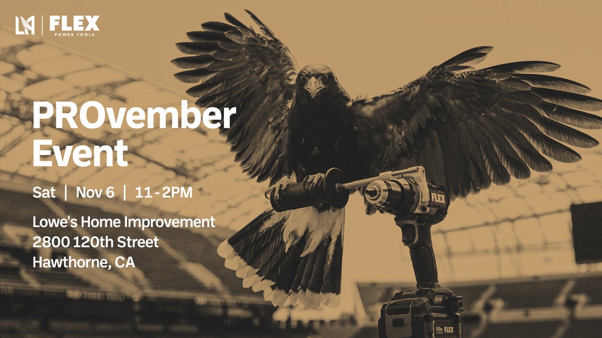 FLEX and the LAFC are kicking off big things at the Lowe’s PROvember event on November 6. 

See the latest FLEX tools in action and get a chance to win autographed LAFC merchandise, meet <a href="/LAFColly/">Olly</a>, and save BIG on FLEX tools and accessories.

#PROvember x #LAFC