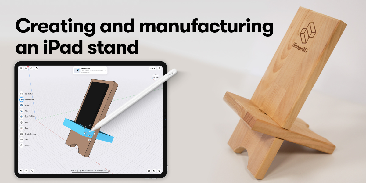 Shapr3D's tweet image. Our newest Product Manager Réka Schmidmajer has just tried her hand at #3Dmodeling and #woodworking for the first time. After modeling the iPad stand in #Shapr3D, she used a #CNCmachine to cut the design out. By the end, she got quite obsessed with the app 🤩