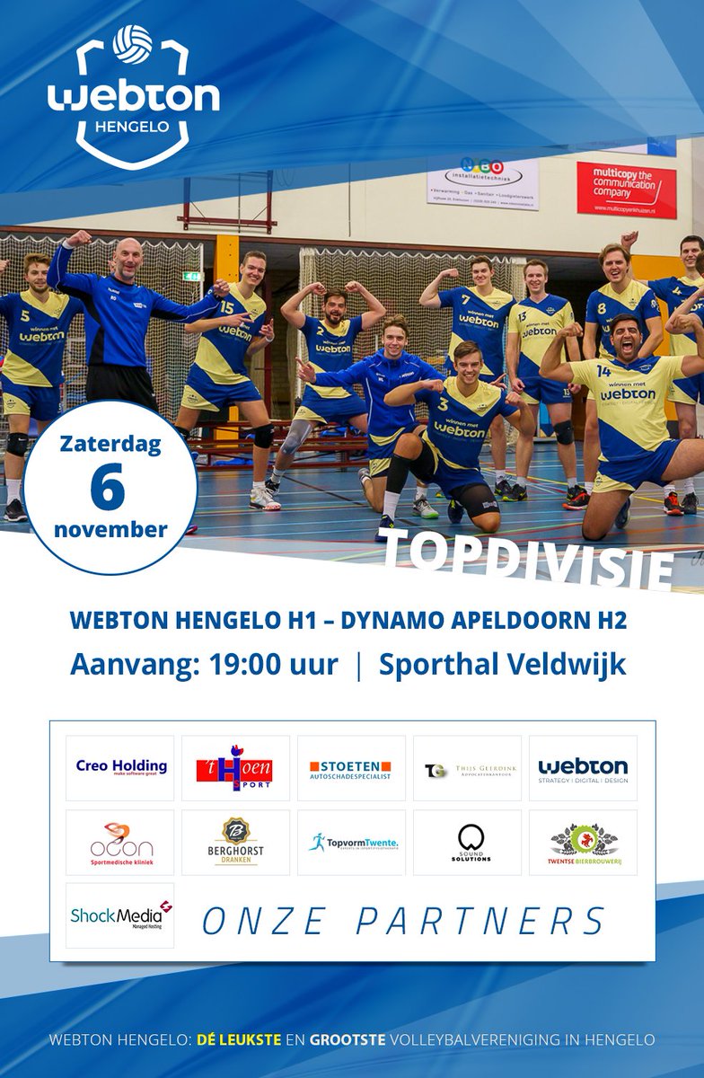 Zaterdag 19:00 weer #Topdivisieheren <a href="/webtonhengelo/">Webton Hengelo</a> versus <a href="/SvDynamoh2/">SvDynamo heren2</a> Sporthal Veldwijk. Denk aan je QR code.
Be there!