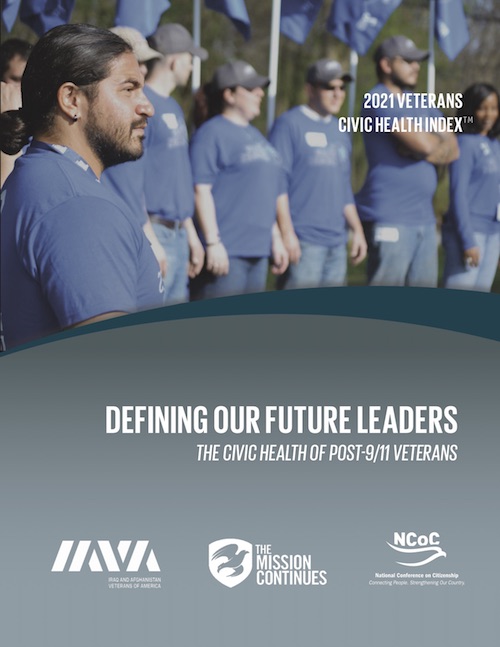 iava's tweet photo. 🚨#IAVA, @missioncontinue, & @NCoC are proud to launch the 2021 Veterans Civic Health Index report showing that veterans have the leadership qualities necessary in tackling our most complex problems 👇https://t.co/kmLnBD0O0J #EnduringService #VeteranCivicHealth #VCHI #VetsRising https://t.co/N9ta0Eicl7