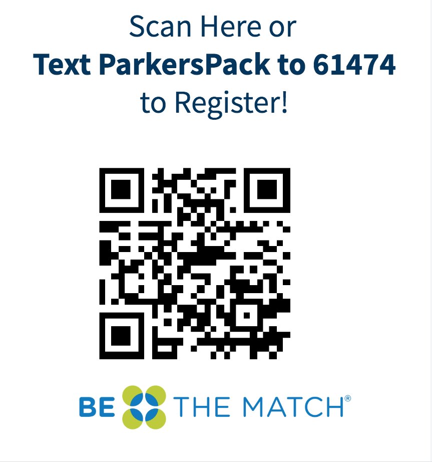 Friday night, we r hosting a live drive 4 Be The Match to support our Cougar brother,Parker. 
What is Be The Match? bethematch.org/about-us/ 
Registering is simple &amp; free! 
*Open to 18-40 yrs old* 
Learn more:
Text ParkersPack to 61474
Scan the QR code below
Live Drive at Fri game