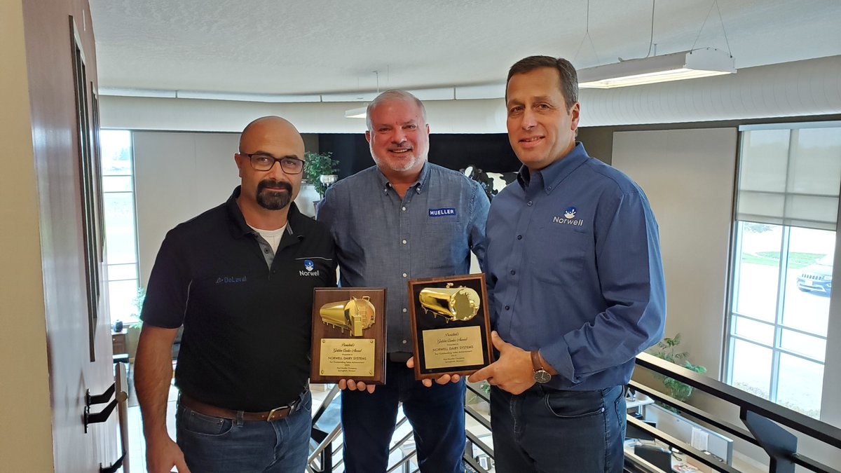 NorwellDairy's tweet photo. "Outstanding Sales Achievement 2019 &amp; 2020" 

Thank you to @MuellerCompany for these #awards! It is always a pleasure working with Mueller. Great people, great products. #dairydonewell #ontag #cdnag https://t.co/eUxJLoE5lO