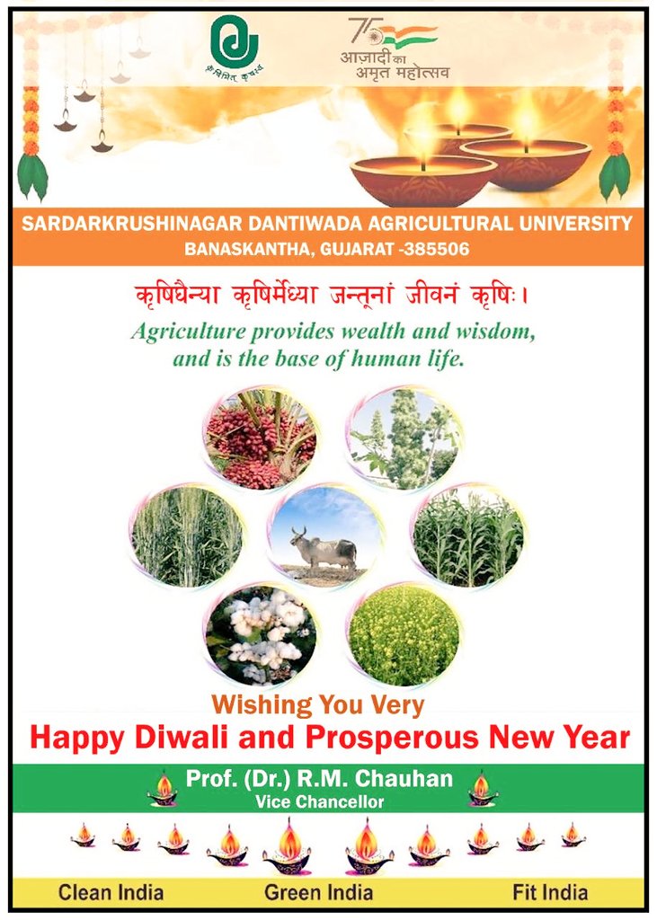 Sardarkrushinagar Dantiwada Agricultural University wishes everyone a Happy Diwali and Prosperous New Year.. Jay Hind