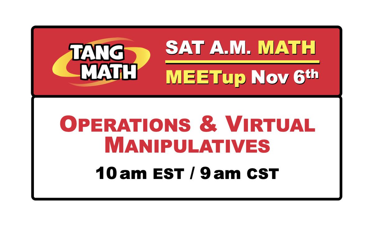 Are Base 10 Blocks good for teaching + – x ÷? Not at all. Place Value? Okay, but only as part of the right progression of concrete materials! Join us as we take Operations, Place Value &amp; C-P-A progression to another level. SAT A.M. MATH MEETups are back!
TangMath.com/UP